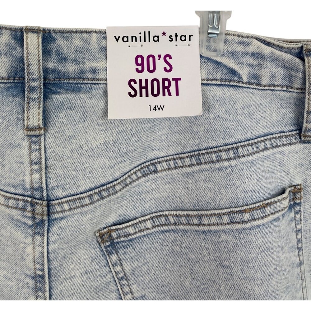 Vanilla Star Womens High Rise 90s Light Wash Denim Shorts Size 14W - Picture 8 of 12